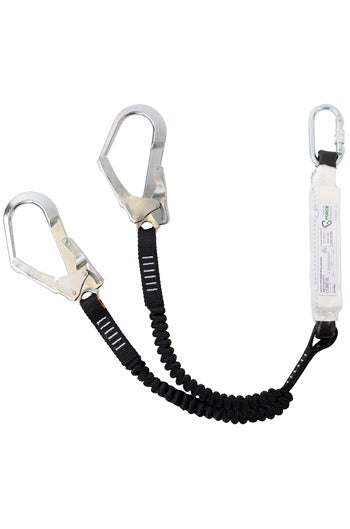 137kg Elasticated Twin-Leg "Y" Shock Absorbing Lanyard 1.5mtr c/w Scaffold Hooks
