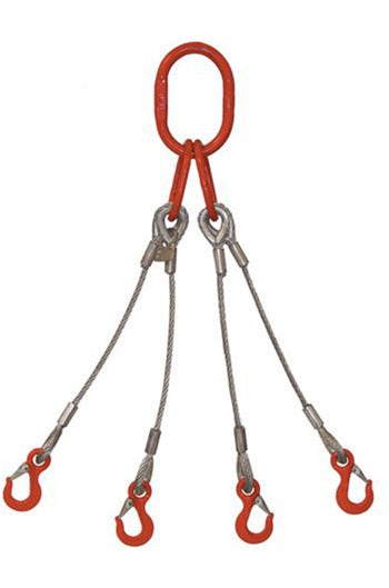 16mm 4-Leg 6900kg Wire Rope Sling c/w Latch Hooks