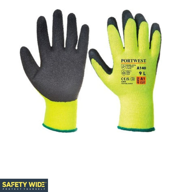 Portwest A140 Thermal Latex Grip Glove Black/Yellow (10pk)