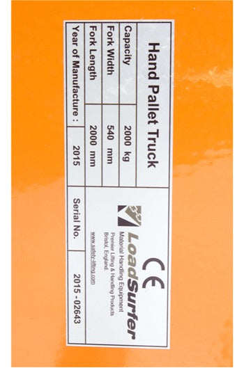 2mtr Extra Long 2000kg Pallet Truck 540mm wide