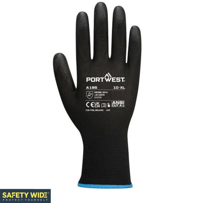 Portwest A195 Touchscreen PU Coated Grip Glove Black (10pk)