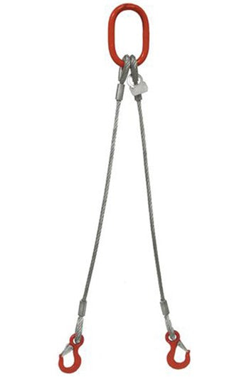 5mm 2-Leg 390kg Wire Rope Sling c/w Latch Hooks