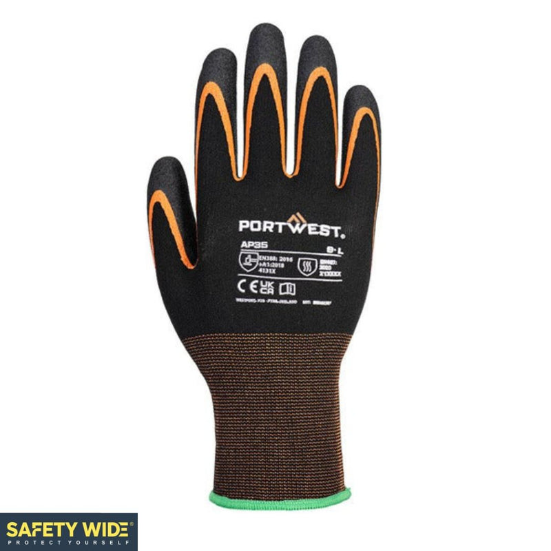 Portwest AP35 - Grip 15 Nitrile Double Palm Glove Black/Orange (10pk)