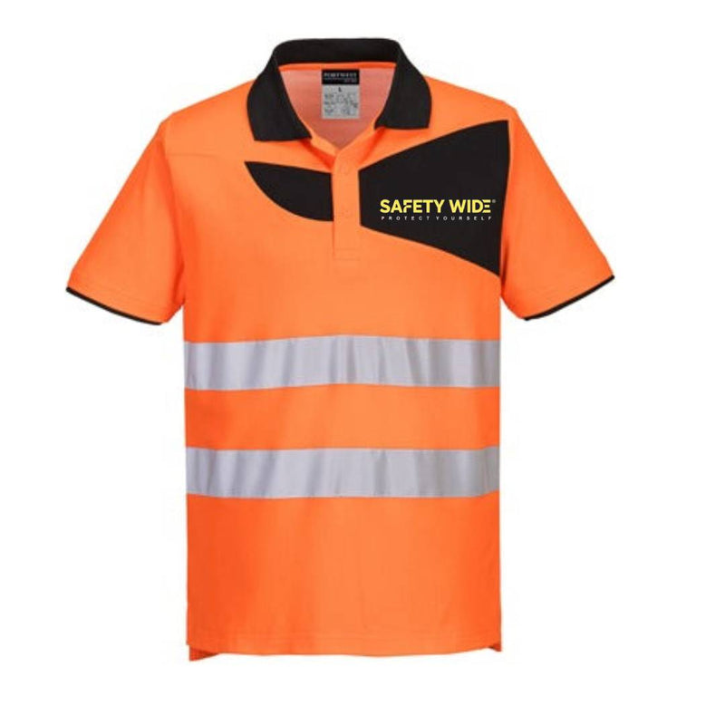 Portwest PW212 Short Sleeve Hi-Vis Cotton Comfort Polo Shirt Orange/Black