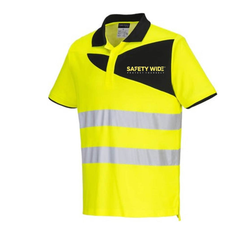 Portwest PW212 Short Sleeve Hi-Vis Cotton Comfort Polo Shirt Yellow/Black