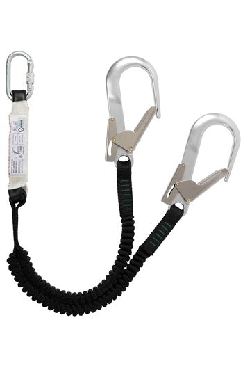 Elasticated Y Shock Absorbing Lanyard 1.75mtr with Scaffold Hooks