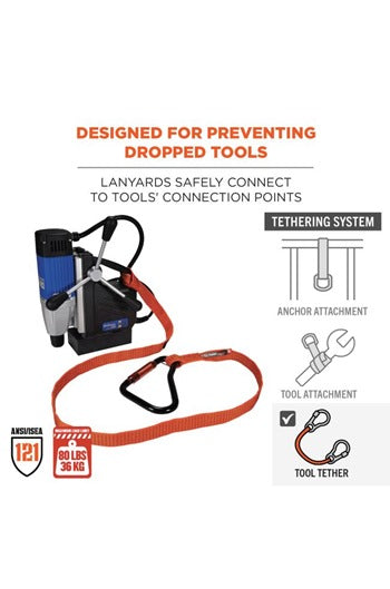 Ergodyne SQUIDS 3148 36kg Heavy Duty Tool Lanyard c/x XL Locking Karabiner and Loop