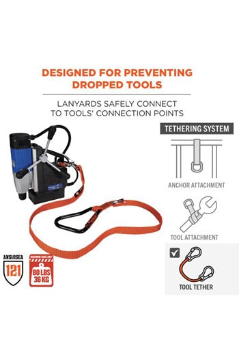 Ergodyne SQUIDS 3149 36kg Heavy Duty Tool Lanyard c/w XL Locking Karabiner and Swivel Karabiner