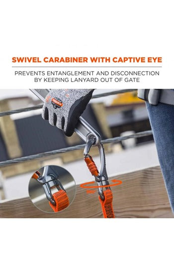 Ergodyne SQUIDS 3149 36kg Heavy Duty Tool Lanyard c/w XL Locking Karabiner and Swivel Karabiner