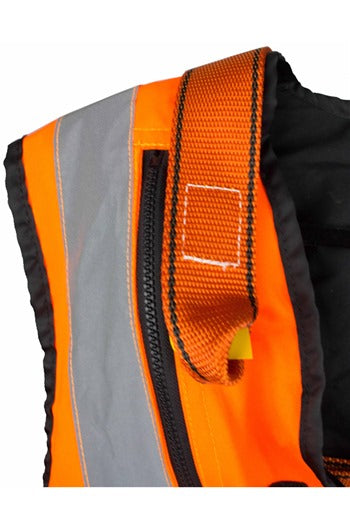 High Visibility ORANGE Jacket Safety Harness Elasticated With Quick Release Buckles