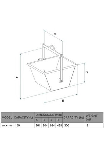 Hoist Tipping Bucket 150 Litre, Boscaro