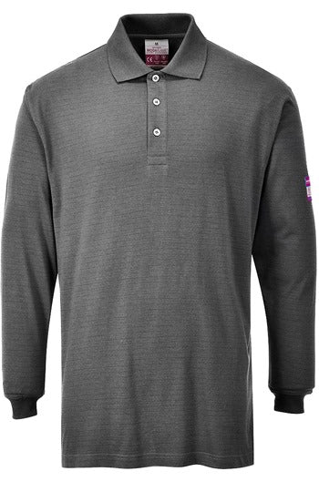 Portwest FR10 Grey Flame Resistant Anti-Static Long Sleeve Polo Shirt