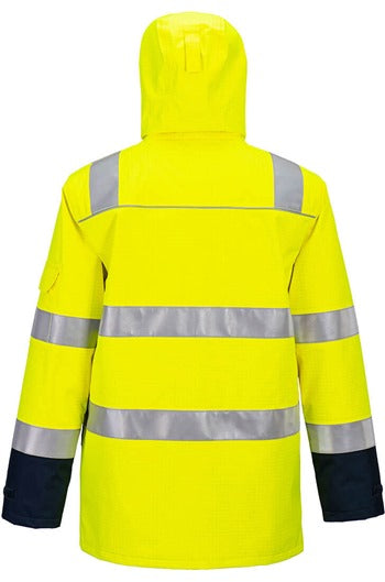 Portwest FR605 Yellow/Navy Bizflame Rain+ Hi-Vis Light Arc Jacket