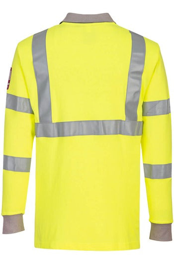 Portwest FR77 Yellow Flame Resistant Anti-Static Hi-Vis Long Sleeve Polo Shirt