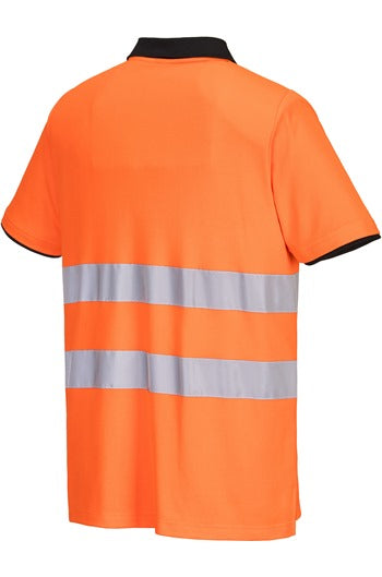 Portwest PW212 Short Sleeve Hi-Vis Cotton Comfort Polo Shirt Orange/Black