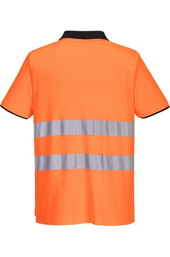 Portwest PW212 Short Sleeve Hi-Vis Cotton Comfort Polo Shirt Orange/Black