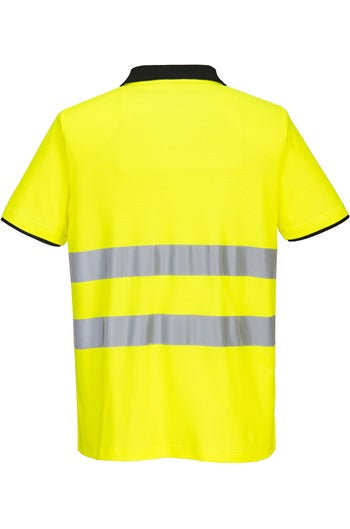 Portwest PW212 Short Sleeve Hi-Vis Cotton Comfort Polo Shirt Yellow/Black