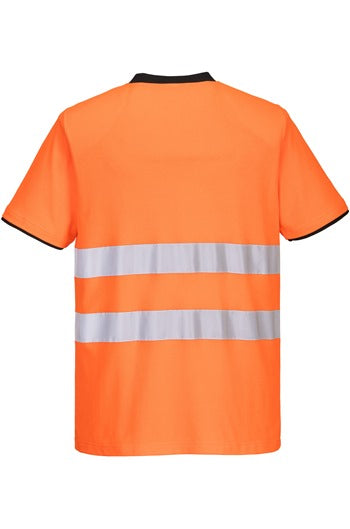 Portwest PW213 Short Sleeve Hi-Vis Cotton Comfort T-Shirt Orange/Black