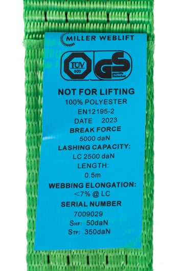 Ratchet Lashing Straps 5000kgs MBS, Claw Hooks. Miller Weblift