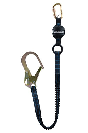 Safehold 1.8mtr Elasticated Shock Absorbing Lanyard with Double Lock Karabiner & Scaffold Hook
