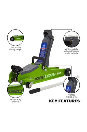 Sealey 1020LEHV 2tonne Low Profile Short Chassis Trolley Jack Hi-Vis Green