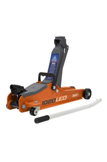 Sealey 2tonne Low Entry Short Chassis Orange Trolley Jack, Accessories & Bag Combo