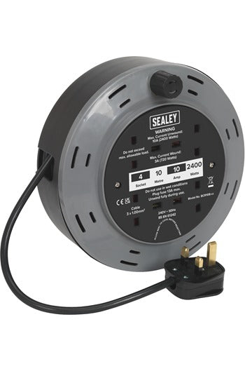 Sealey BCR10B Cassette Type Cable Reel 10mtr 4x 230V 1.0mm² Thermal Trip