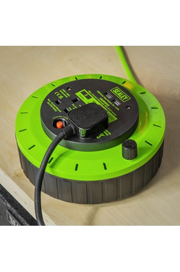 Sealey BCR10G Cassette Type Cable Reel Green with Thermal Trip 2x 230V and 2x USB 10mtr
