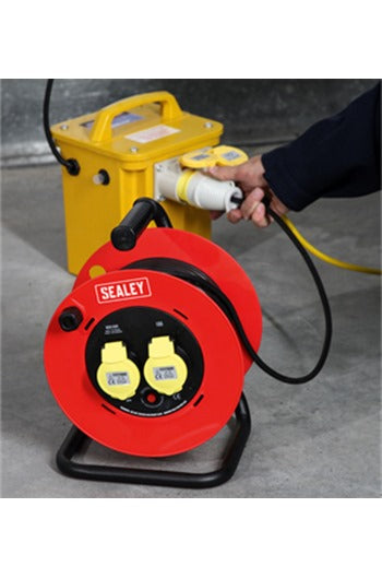Sealey CR12515 Cable Reel 25mtr 2 x 110V 1.5mm² Heavy-Duty Thermal Trip