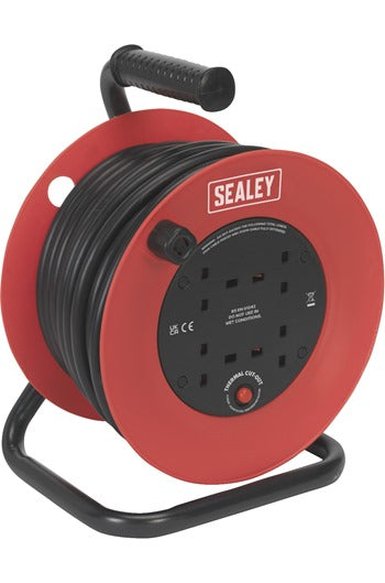 Sealey CR22525 Cable Reel 25mtr 4 x 230V 2.5mm² Heavy-Duty Thermal Trip