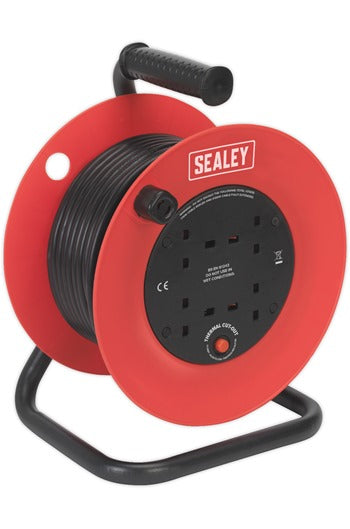 Sealey CR25/1.5 Cable Reel 25mtr 4 x 230V 1.5mm² Heavy-Duty Thermal Trip