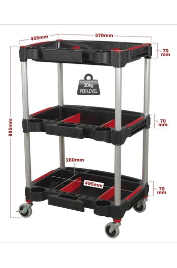 Sealey CX313 Workshop Trolley 3-Level Composite with Parts Storage