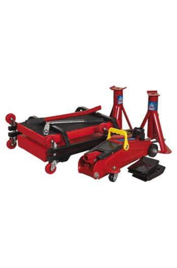 Sealey JKIT01 5pc Lifting Kit 2tonne (Inc. Jack, Axle Stands, Creeper, Chocks & Wrench)