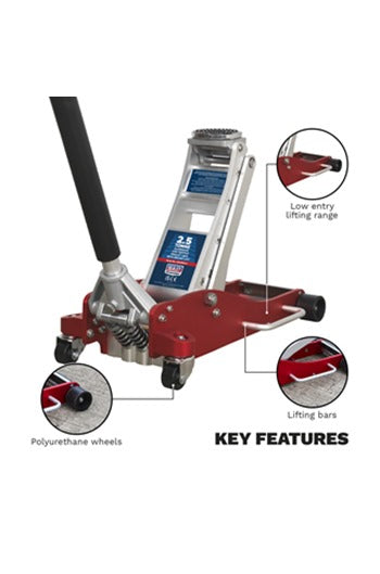 Sealey RJA2500 2.5tonne Aluminium Low Profile Trolley Jack with Rocket Lift