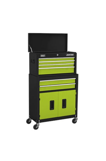 Sealey Topchest & Rollcab Combination 6 Drawer with Ball-Bearing Slides - Green/Black & 170pc Tool Kit